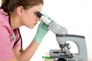 nurse with microscope